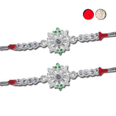 "Silver Coated Rakhi - SIL-6050 A-CODE-049 (2 Rakhis) - Click here to View more details about this Product